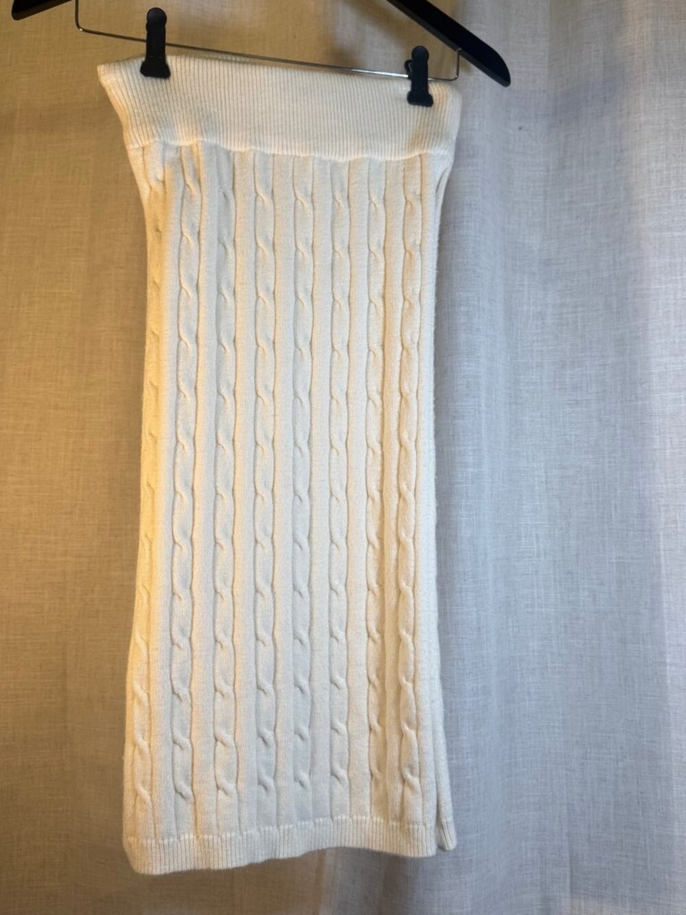 COMMENSE Cream Cable-Knit Side Slit Skirt Small